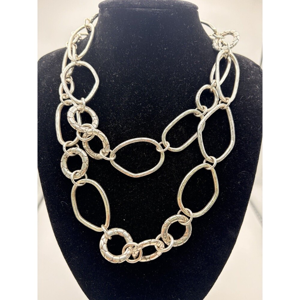 Brighton Long Silvertone Mixed Link Chain Necklace 38” 91 g Statement Signed